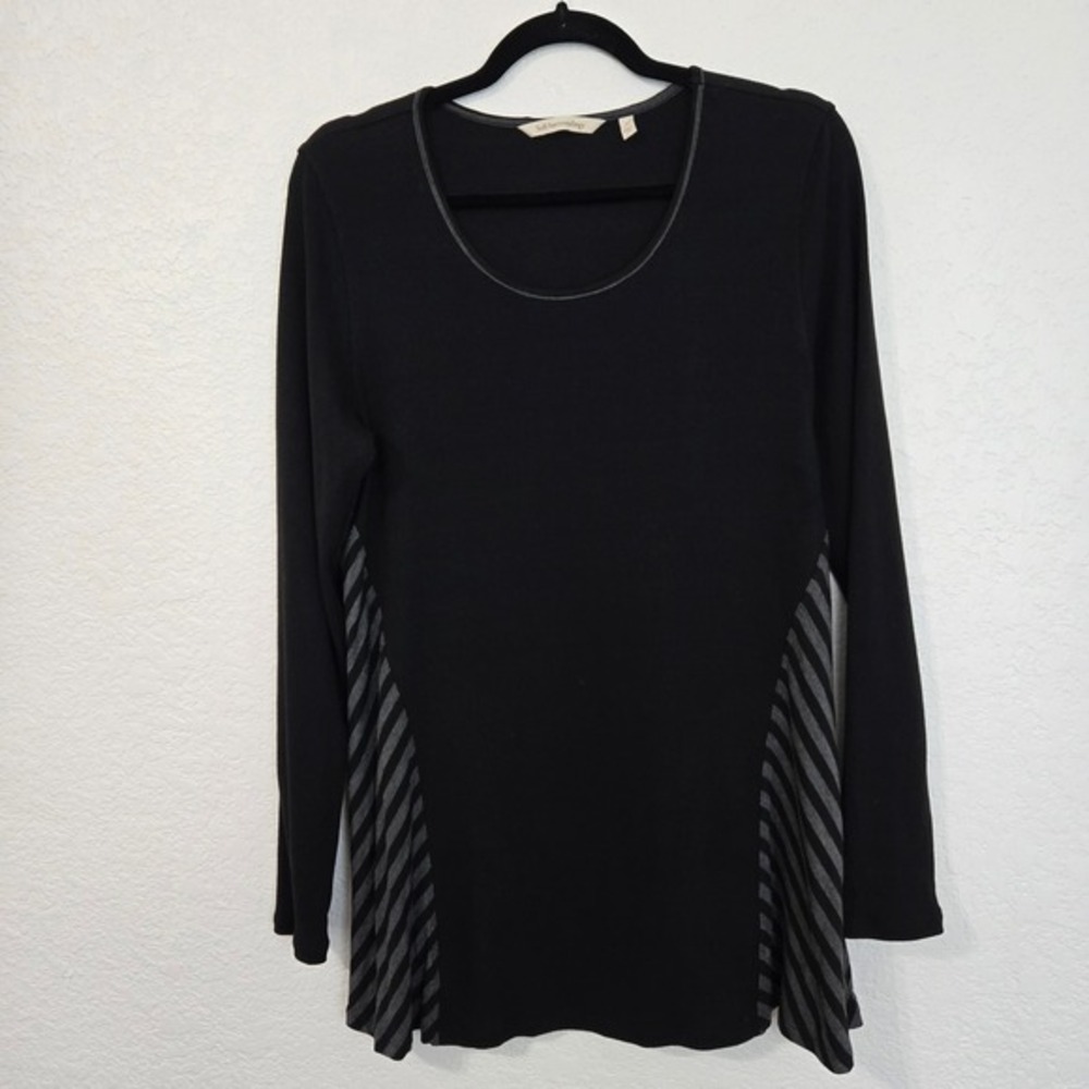 Soft Surroundings Large Black Long Sleeve‎ Striped Hem Tunic Top